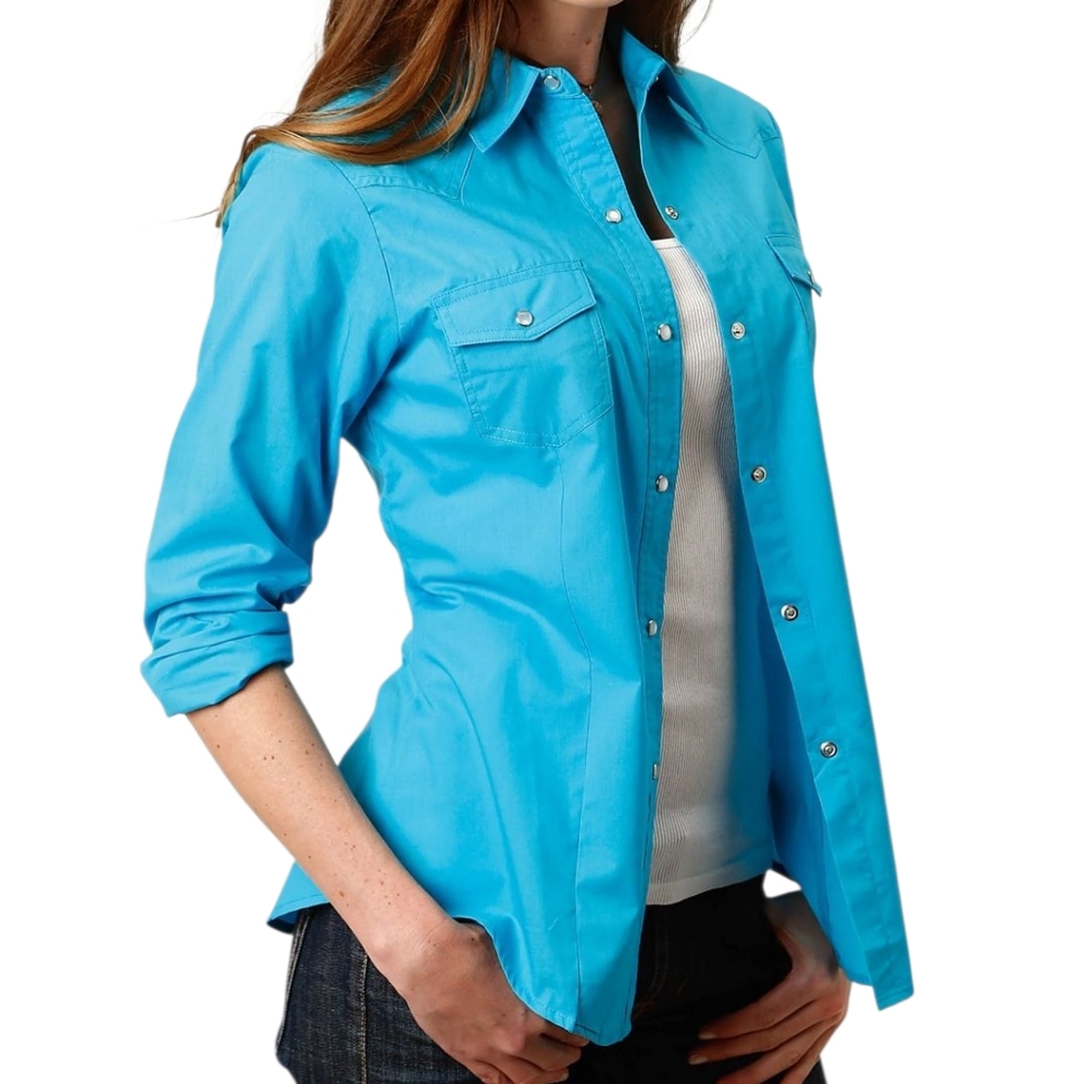 Anthropologie Chaundy KC Blue Pearl Snap‎ Western Shirt NEW